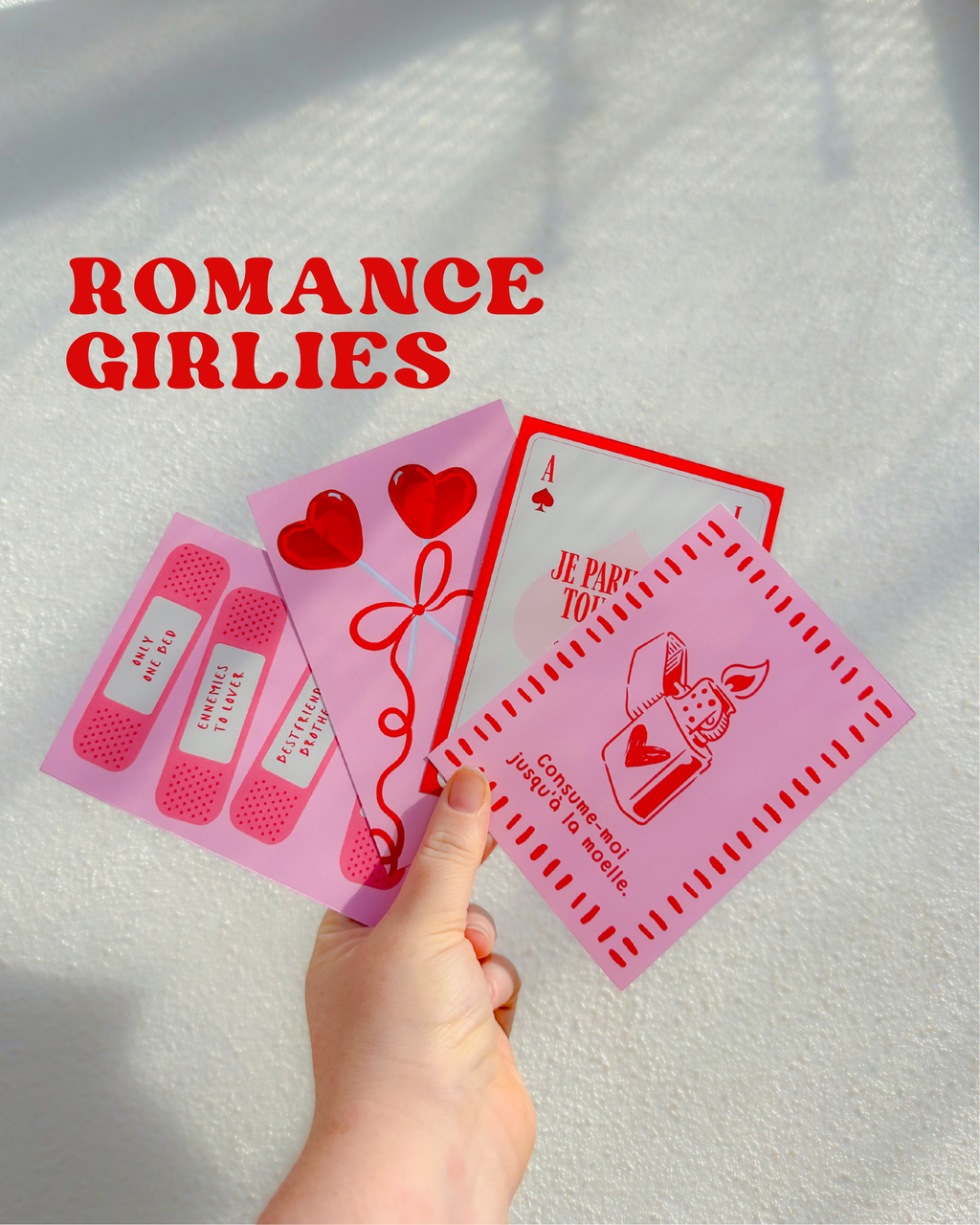Lot de 4 cartes illustrées ❤️ Romance & Book Lover - ROUGE