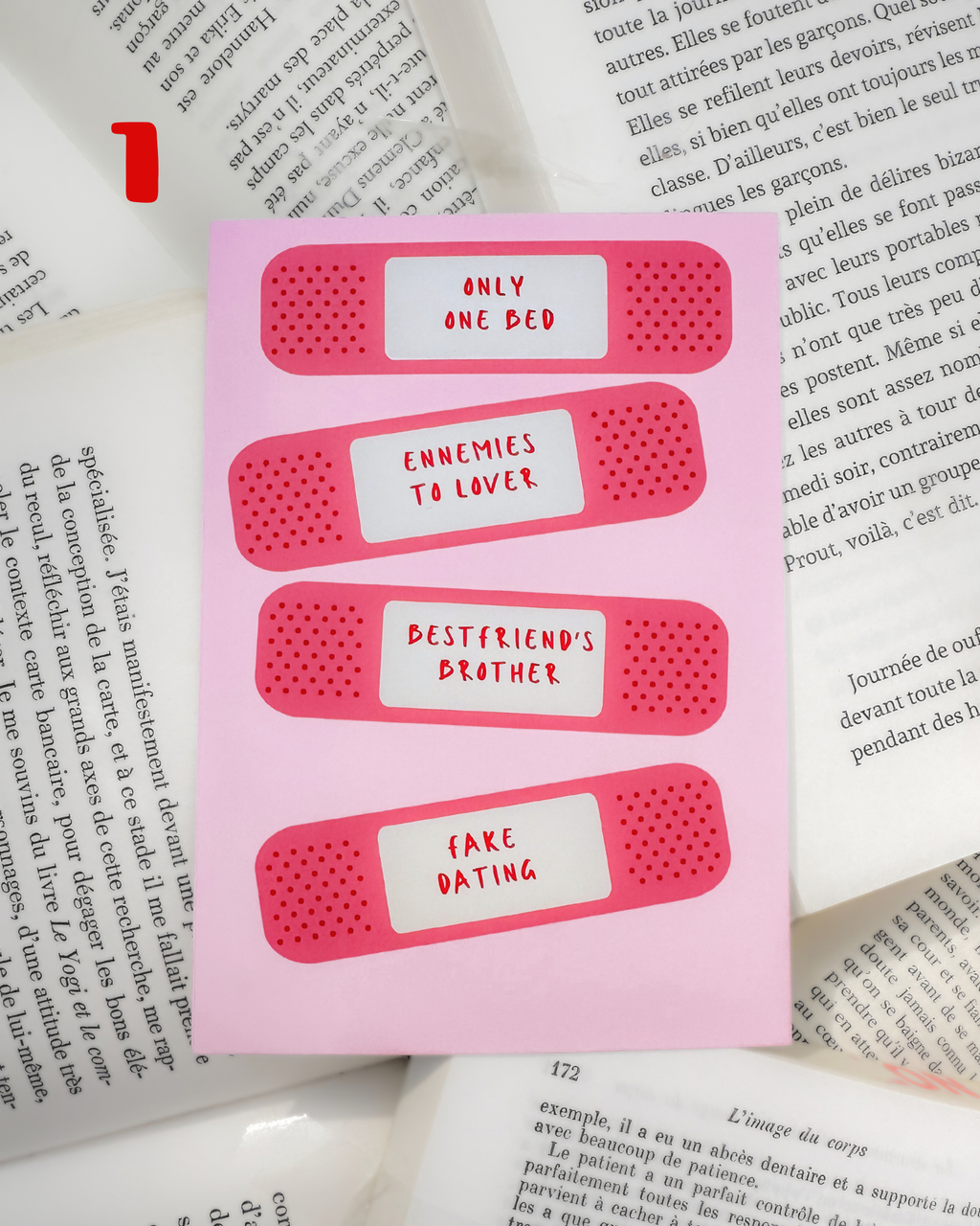 Lot de 4 cartes illustrées ❤️ Romance & Book Lover - ROUGE