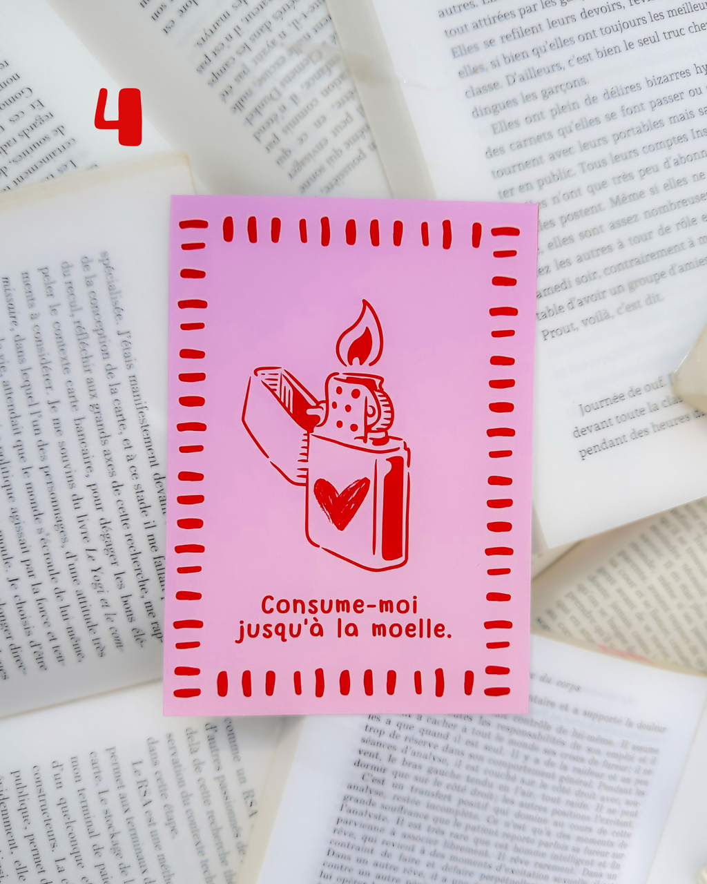 Lot de 4 cartes illustrées ❤️ Romance & Book Lover - ROUGE